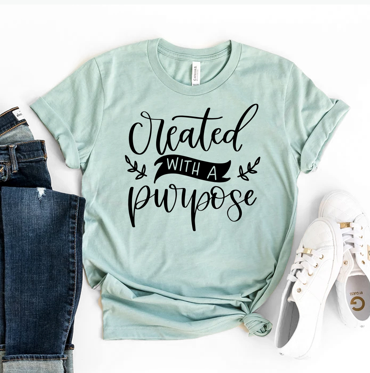 Created With A Purpose T-shirt made from premium ring spun cotton, featuring a soft feel and high-quality flex print design.