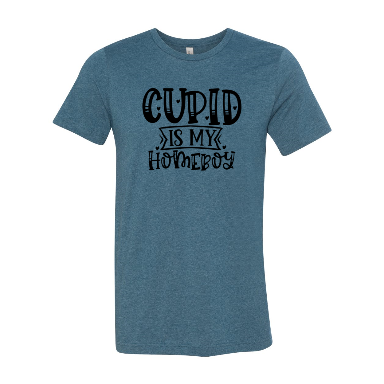 A unisex Cupid Is My Homeboy shirt in various colors, showcasing its comfortable fit and stylish design.