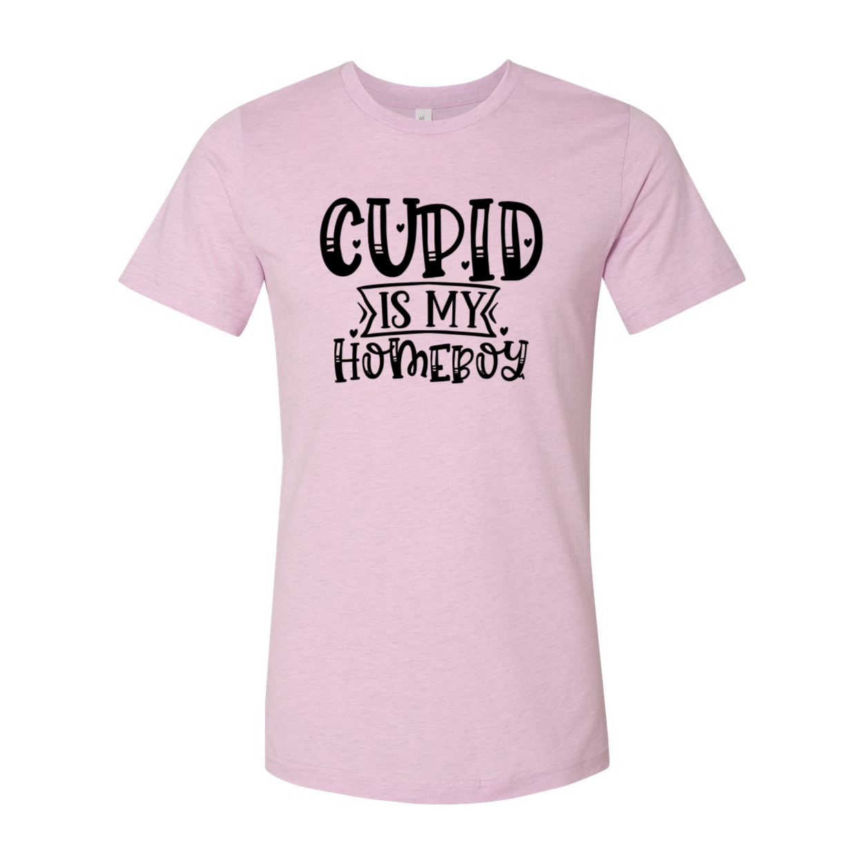 A unisex Cupid Is My Homeboy shirt in various colors, showcasing its comfortable fit and stylish design.