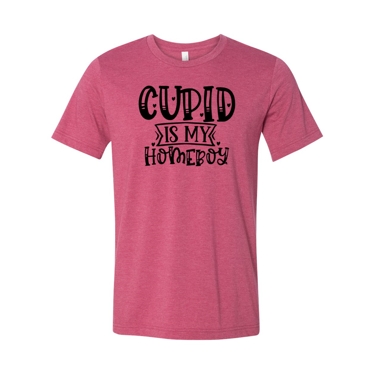 A unisex Cupid Is My Homeboy shirt in various colors, showcasing its comfortable fit and stylish design.