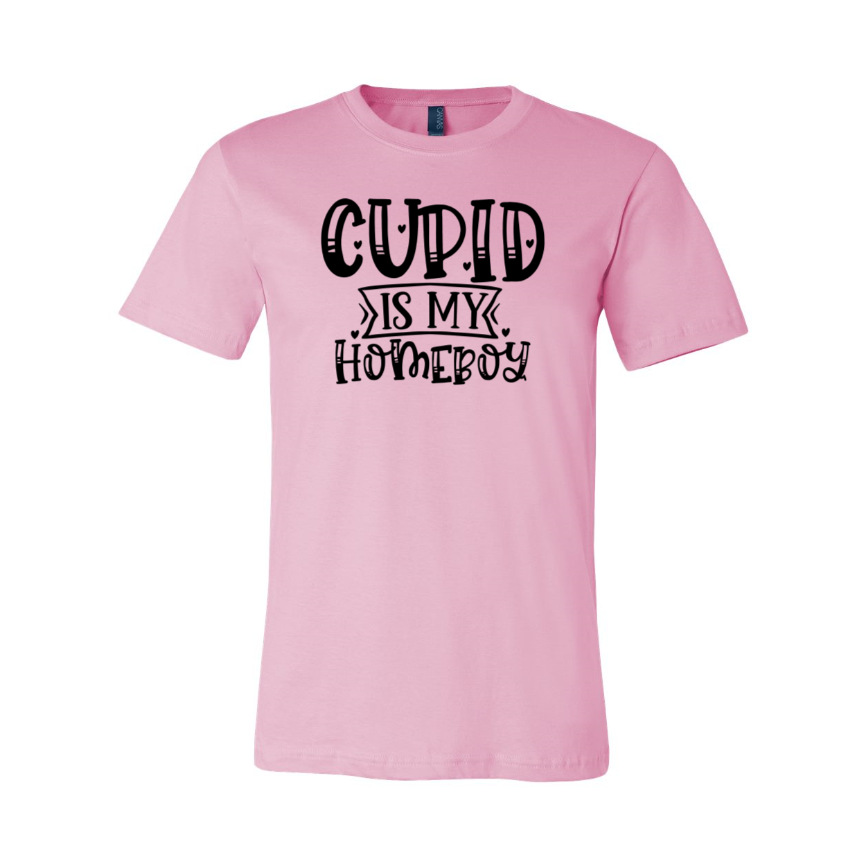 A unisex Cupid Is My Homeboy shirt in various colors, showcasing its comfortable fit and stylish design.