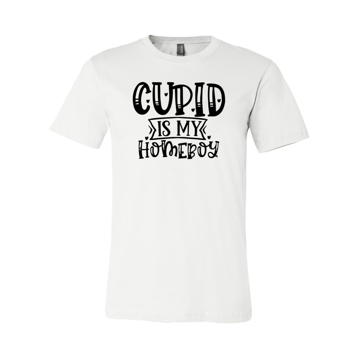 A unisex Cupid Is My Homeboy shirt in various colors, showcasing its comfortable fit and stylish design.