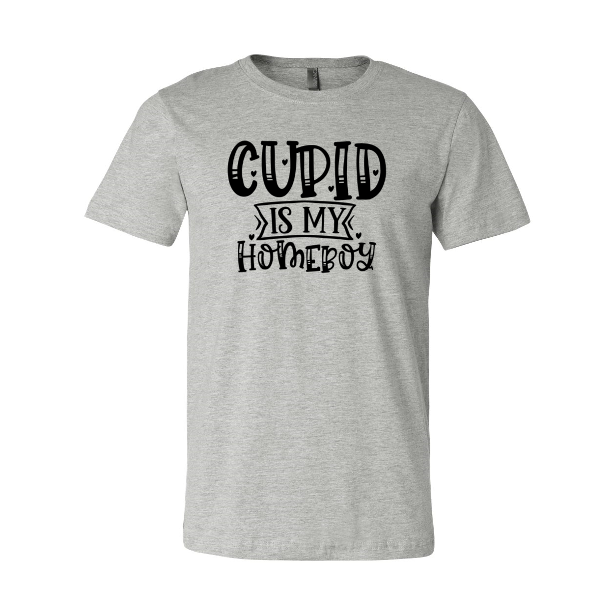 A unisex Cupid Is My Homeboy shirt in various colors, showcasing its comfortable fit and stylish design.