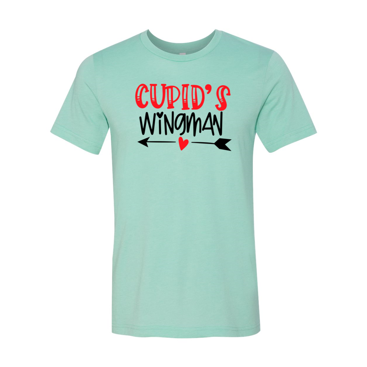 A stylish unisex Cupid's Wingman Shirt in various colors, showcasing its soft fabric and classic crew neck design.