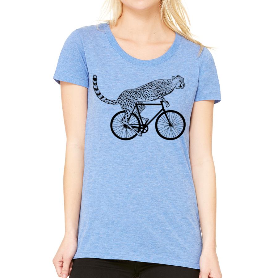 A stylish Cycling Cheetah tee featuring a vibrant cheetah graphic, perfect for cycling enthusiasts.