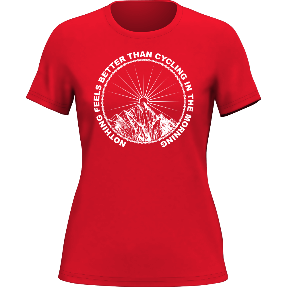 A stylish Cycling In The Morning T-Shirt for Women, featuring a comfortable fit and vibrant design, perfect for cycling enthusiasts.