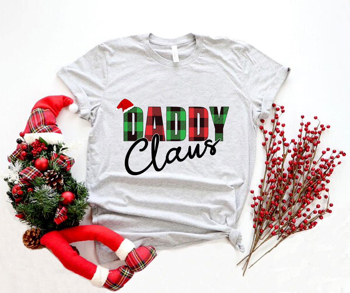 A festive Daddy Claus Shirt made from soft ring spun cotton, featuring a classic crew neck and available in multiple colors.