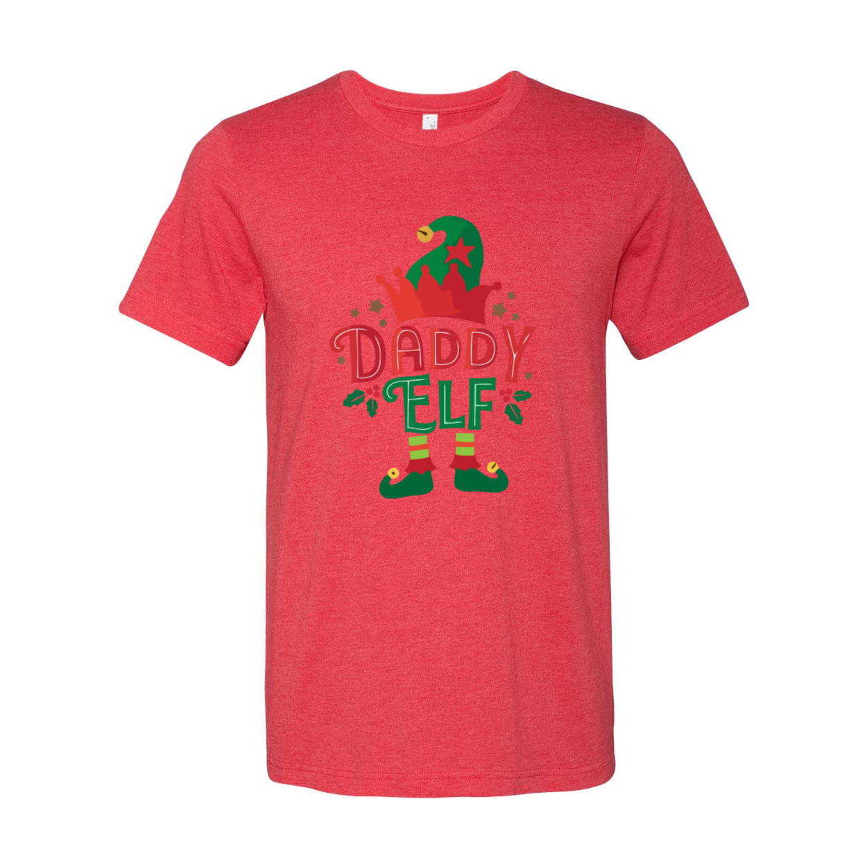 A festive Daddy Elf Shirt made from soft ring spun cotton, featuring a classic crew neck and short sleeves, available in multiple colors.