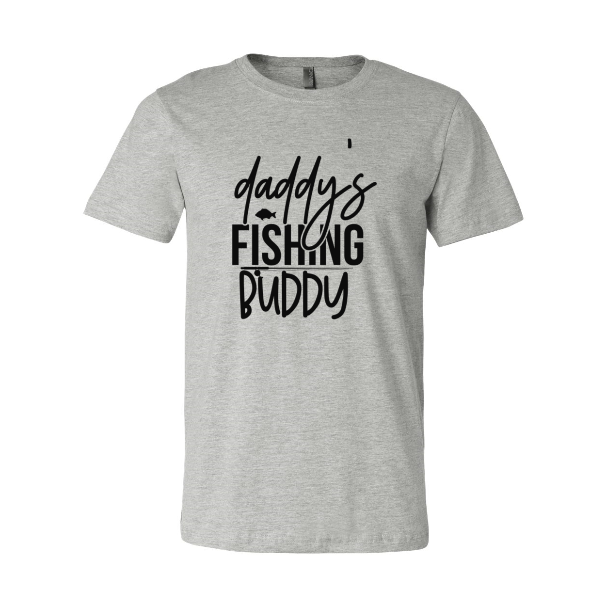 A comfortable unisex T-shirt featuring the phrase 'Daddy's Fishing Buddy' in a stylish print, available in various colors.