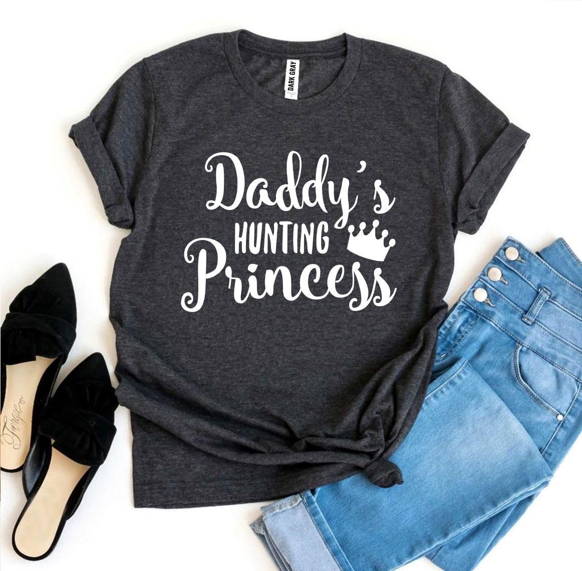 A stylish Daddy’s Hunting Princess T-shirt made from premium ring spun cotton, featuring a playful hunting princess design.