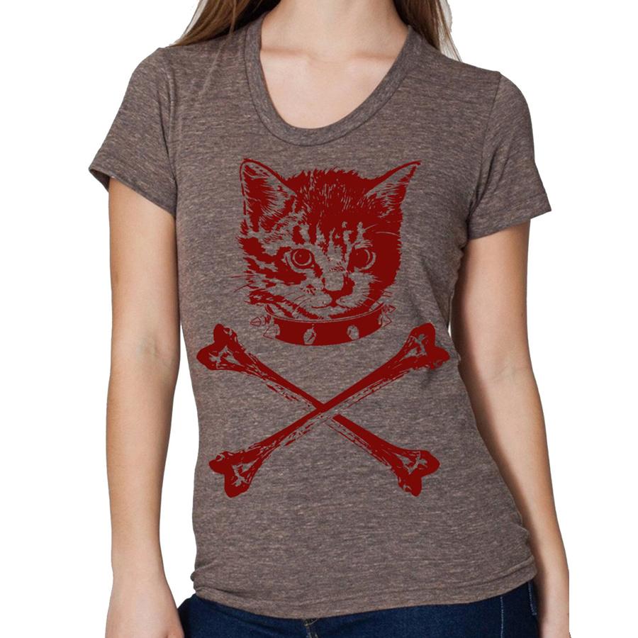 A stylish women's tee featuring a unique Danger Kitty design, made from soft Bella Canvas fabric, showcasing eco-friendly printing.