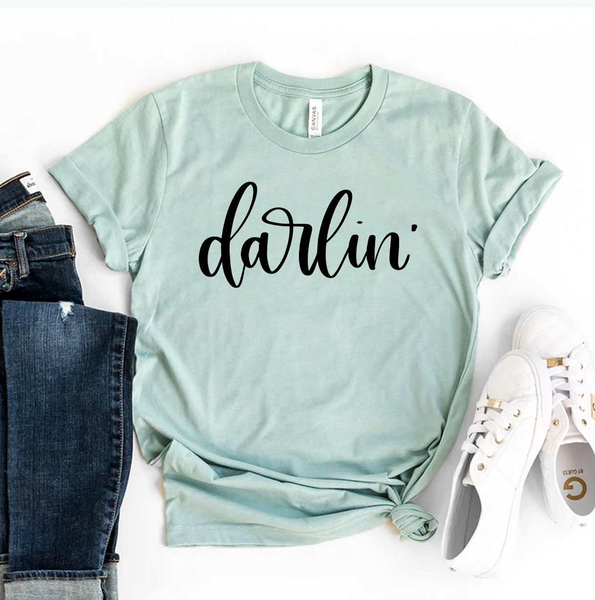 Darlin T-shirt made of premium ring spun cotton, featuring a soft feel and high-quality flex print design.