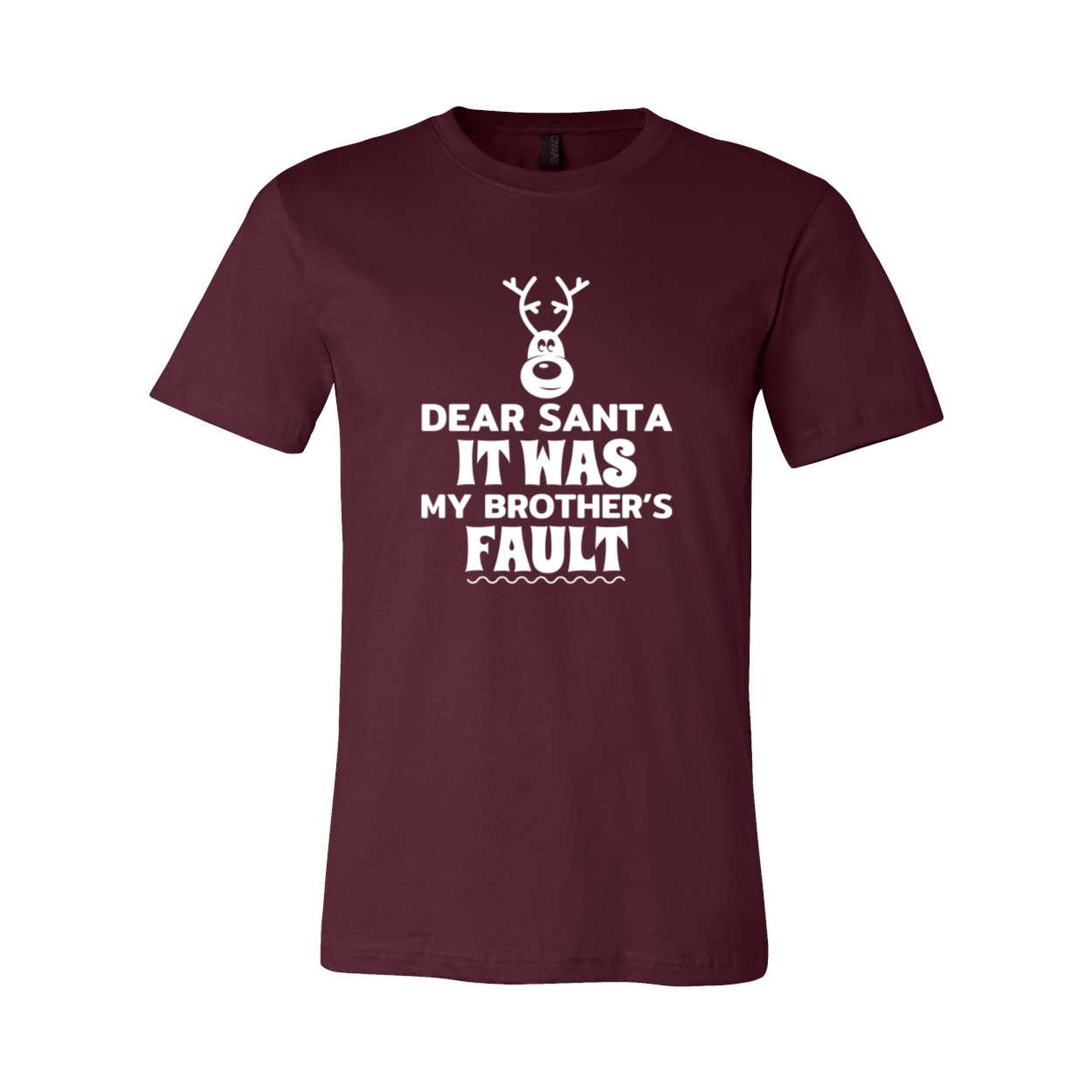 Unisex 'Dear Santa It Was My Brother Fault' shirt in various colors, showcasing a humorous holiday design.