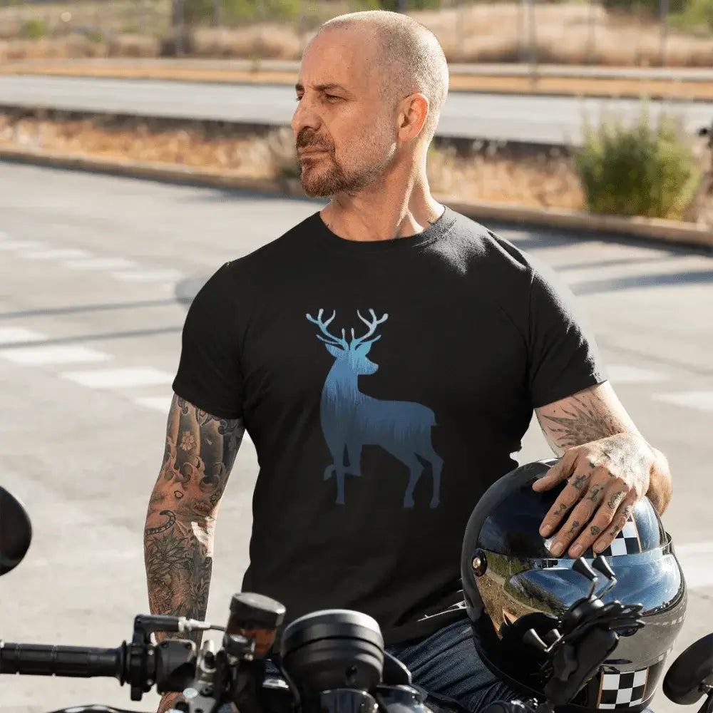 Deer Color 2 Man T-Shirt in various colors, showcasing its modern fit and soft fabric.