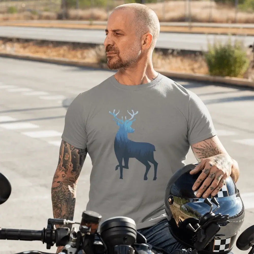 Deer Color 2 Man T-Shirt in various colors, showcasing its modern fit and soft fabric.