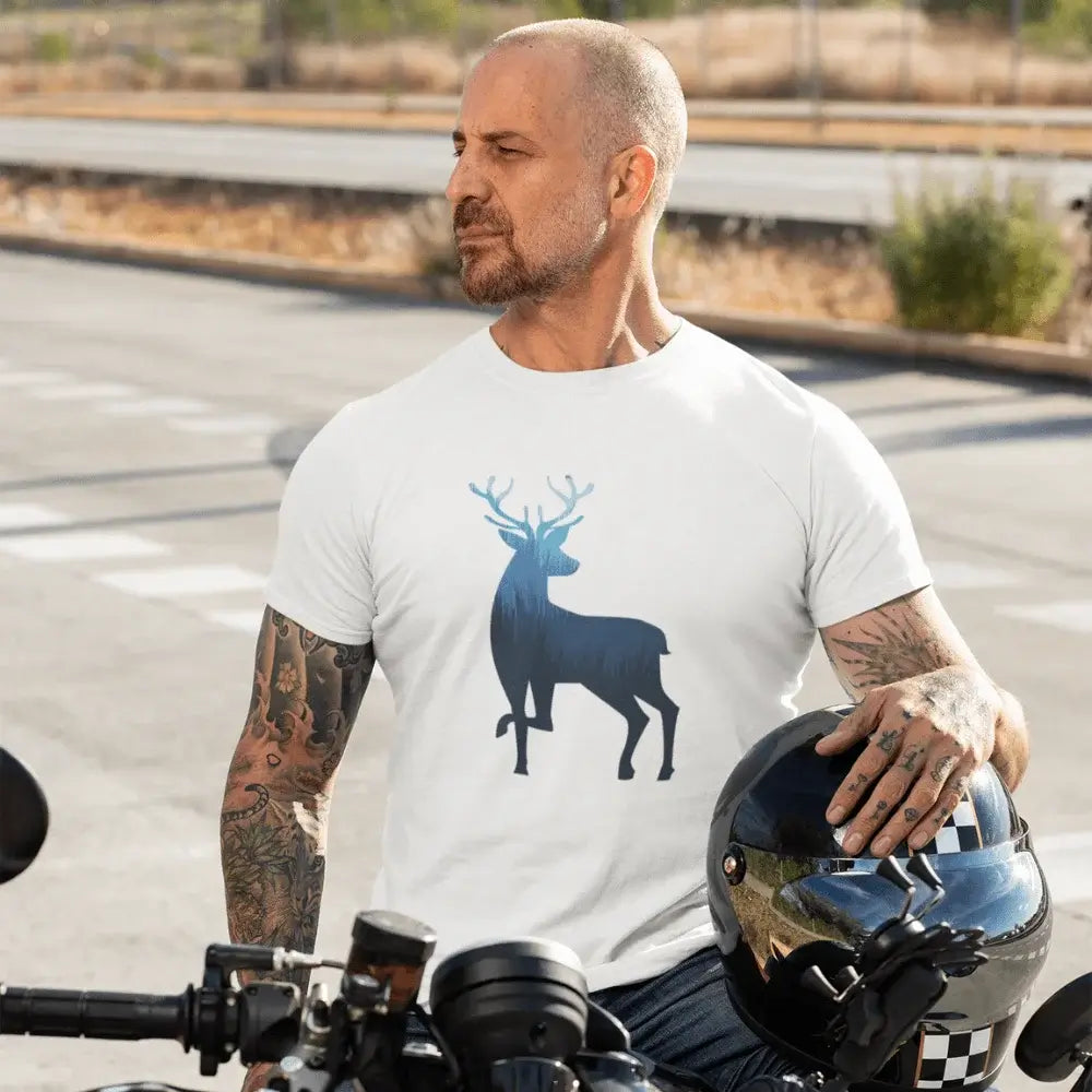 Deer Color 2 Man T-Shirt in various colors, showcasing its modern fit and soft fabric.