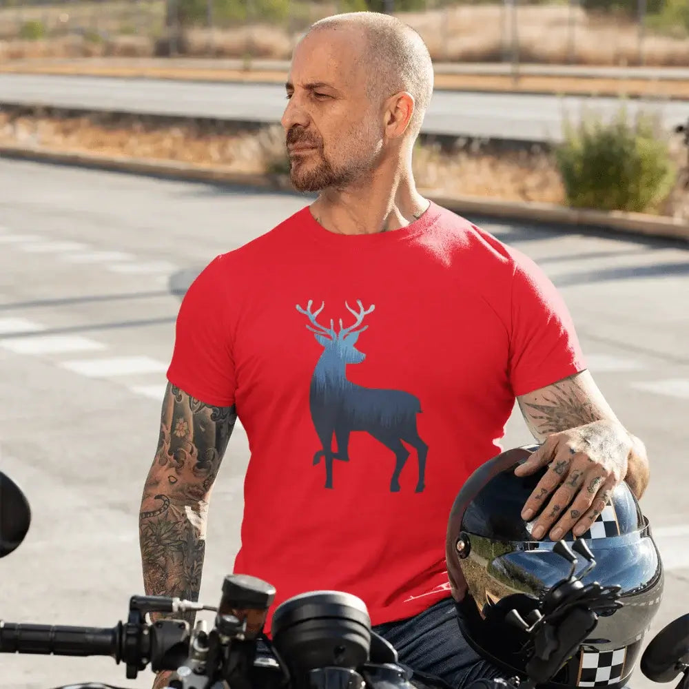 Deer Color 2 Man T-Shirt in various colors, showcasing its modern fit and soft fabric.