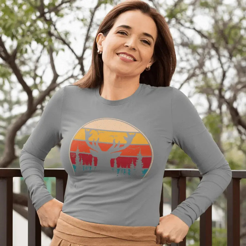 A stylish Deer Color Women Long Sleeve Shirt showcasing its unique design and comfortable fit, perfect for casual and dressy occasions.