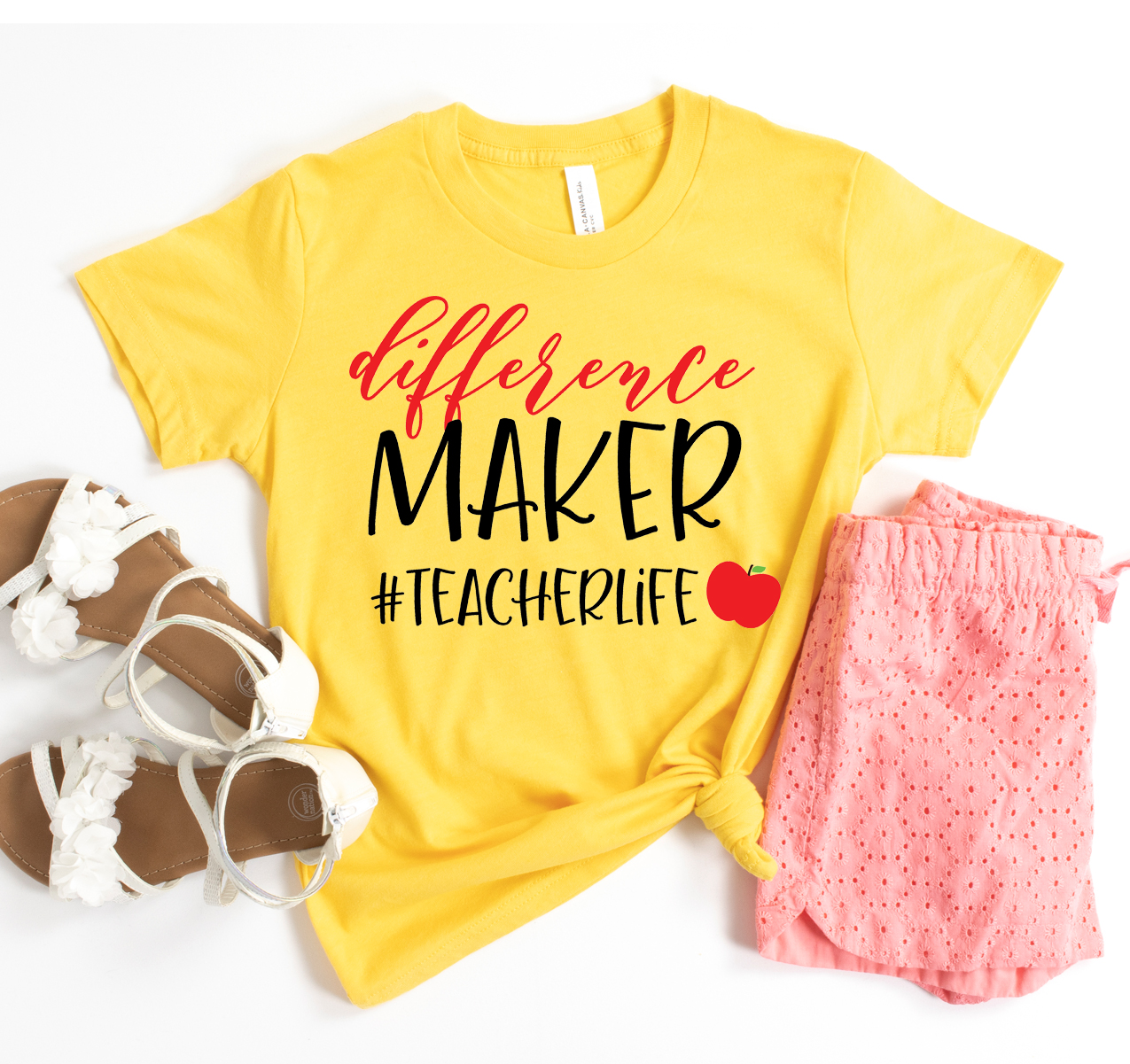 Difference Maker Teacher Life T-shirt in various sizes, showcasing its unisex design and soft fabric.