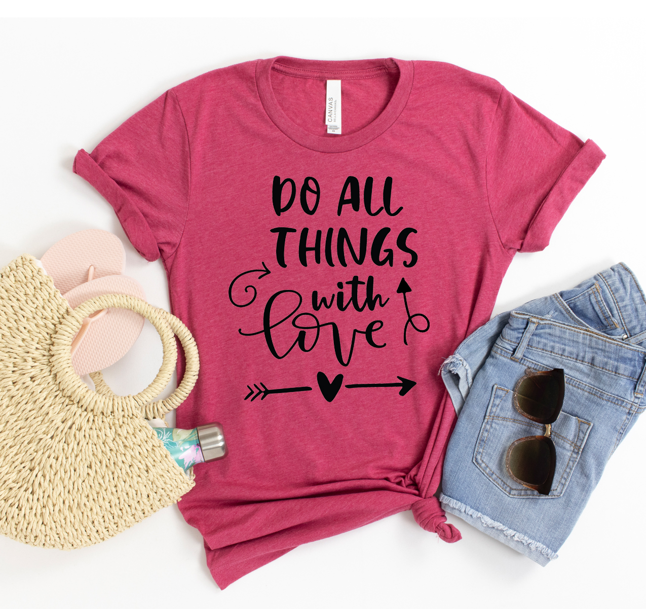 Do All Things With Love T-shirt in a classic unisex design, made from soft airlume cotton, featuring a positive message.