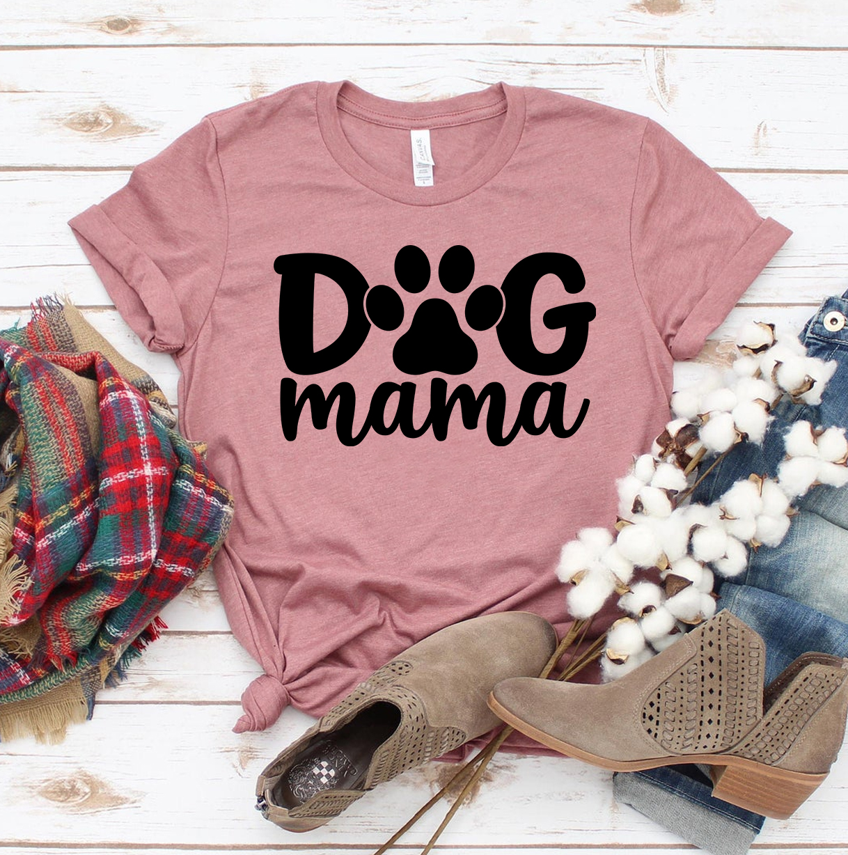 A stylish Dog Mama T-shirt made from premium ring spun cotton, featuring a vibrant flex print design.