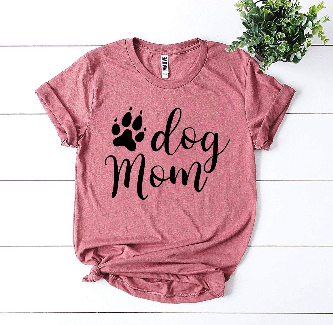 A stylish Dog Mom T-shirt made of premium ring spun cotton, featuring a vibrant flex print design, available in various sizes.