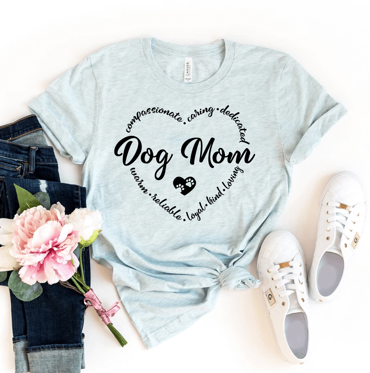 A stylish Dog Mom T-shirt made from premium ring spun cotton, featuring a high-quality flex print design.