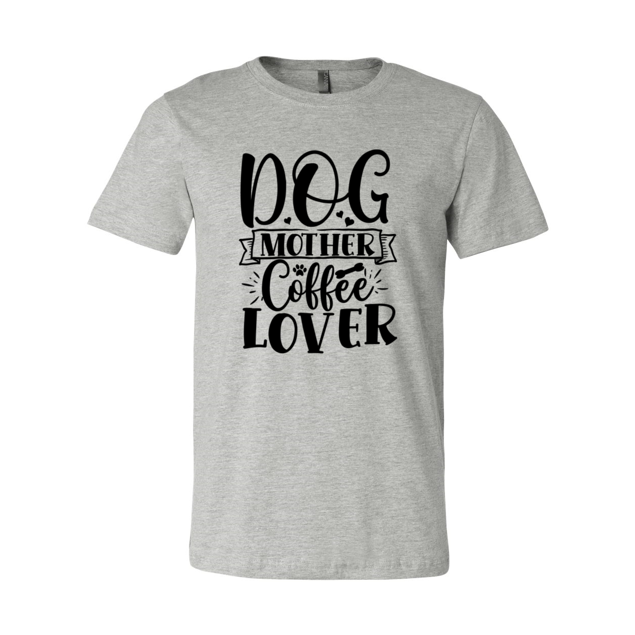 A comfortable unisex T-shirt featuring the phrase 'Dog Mother Coffee Lover' in stylish print, available in various colors.