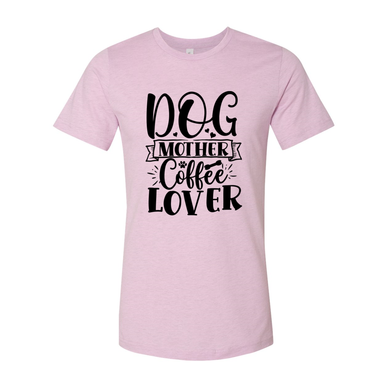 A comfortable unisex T-shirt featuring the phrase 'Dog Mother Coffee Lover' in stylish print, available in various colors.