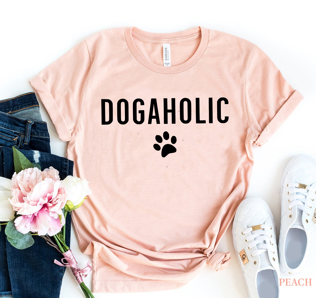 Dogaholic T-shirt made from premium ring spun cotton, featuring a stylish dog-themed design and available in various sizes.