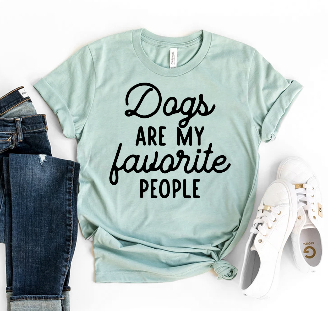 A soft and comfortable T-shirt featuring the phrase 'Dogs Are My Favorite People' in stylish print, made from premium ring spun cotton.