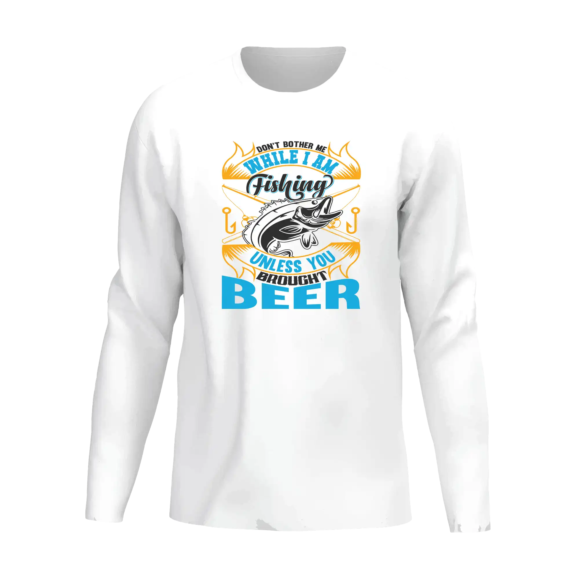 Men's long sleeve shirt with 'Don't Bother Me While I'm Fishing' design, showcasing a casual and stylish look for fishing enthusiasts.