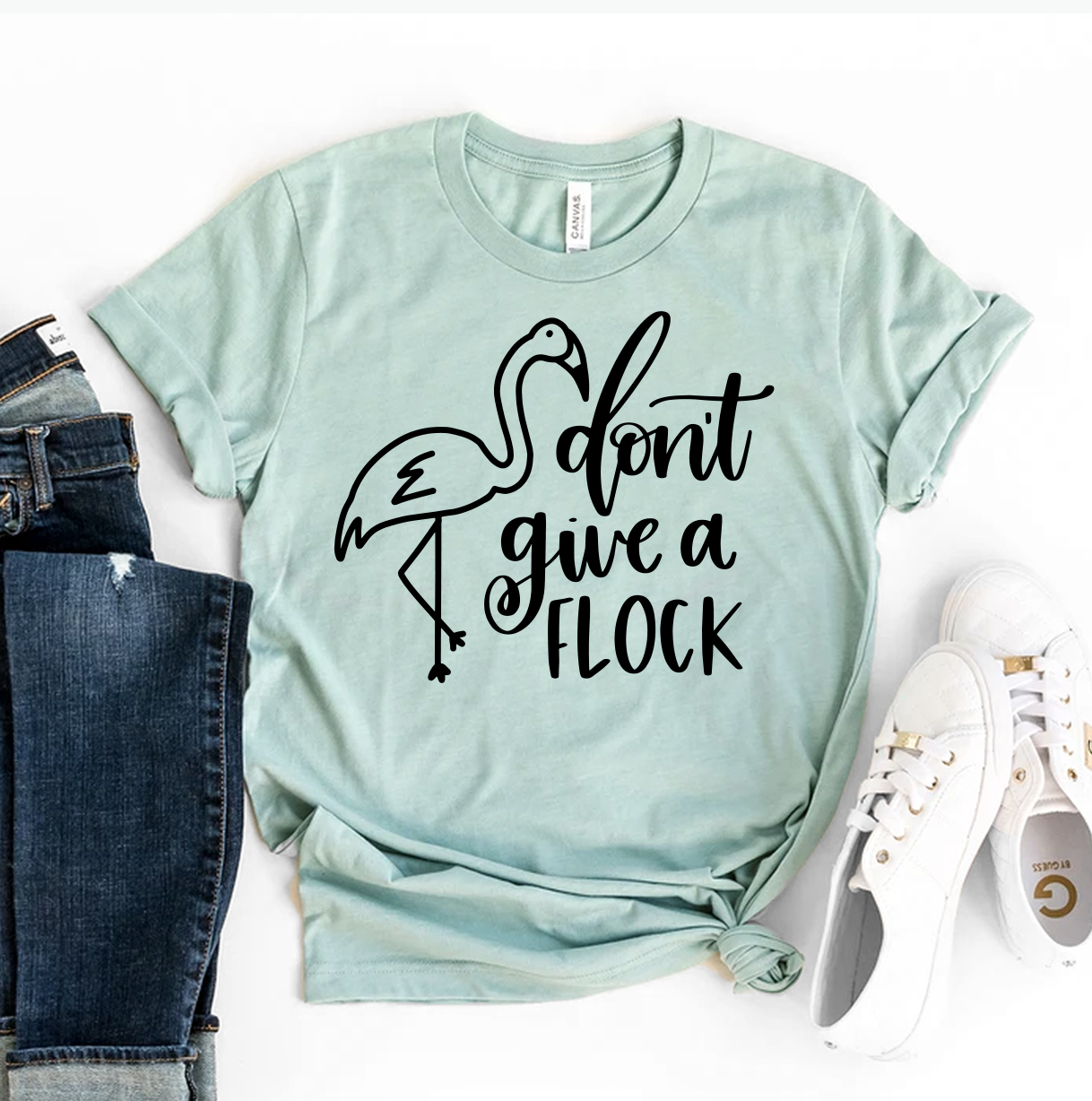 Don't Give A Flock T-shirt made of premium ring spun cotton, featuring a vibrant flex print design.