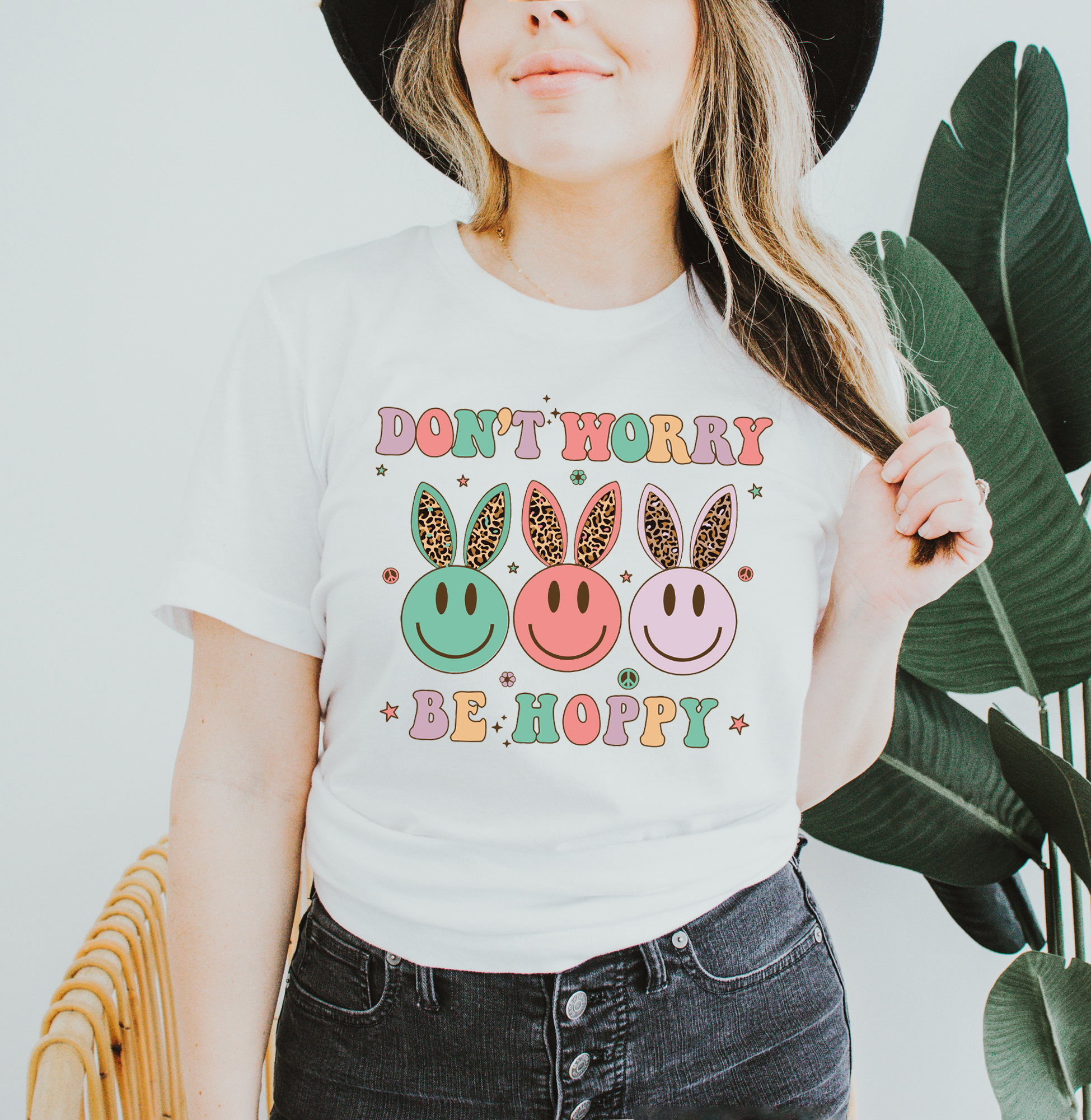 Don't Worry Be Hoppy T-shirt made of premium ring spun cotton with a vibrant print design.