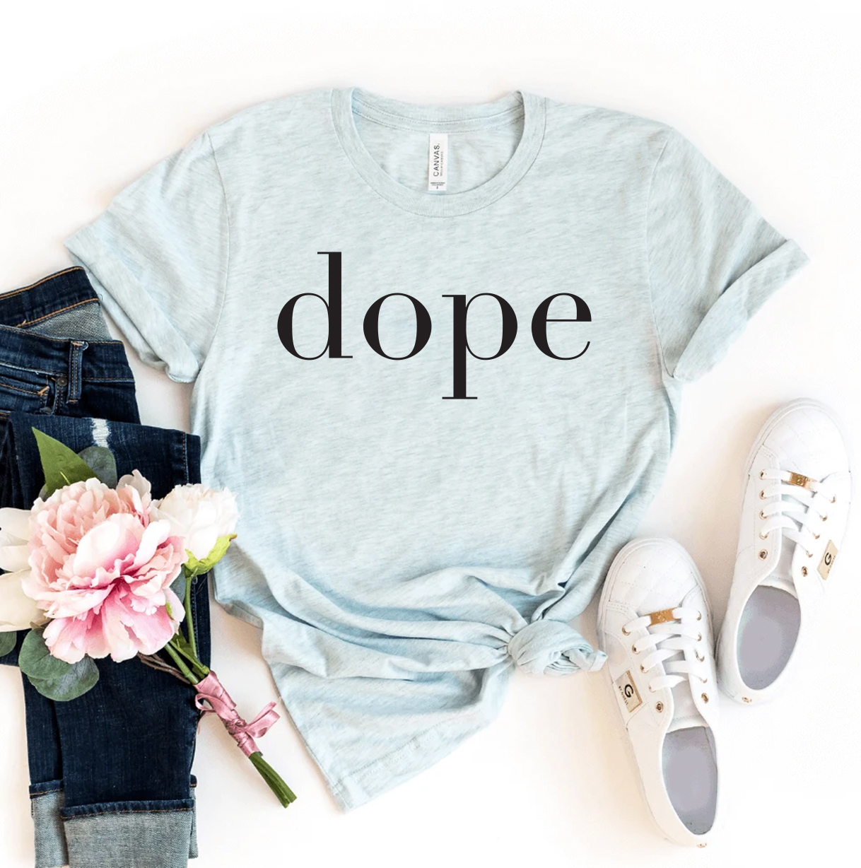 Dope T-shirt made of premium ring spun cotton with vibrant flex print design, available in various sizes.