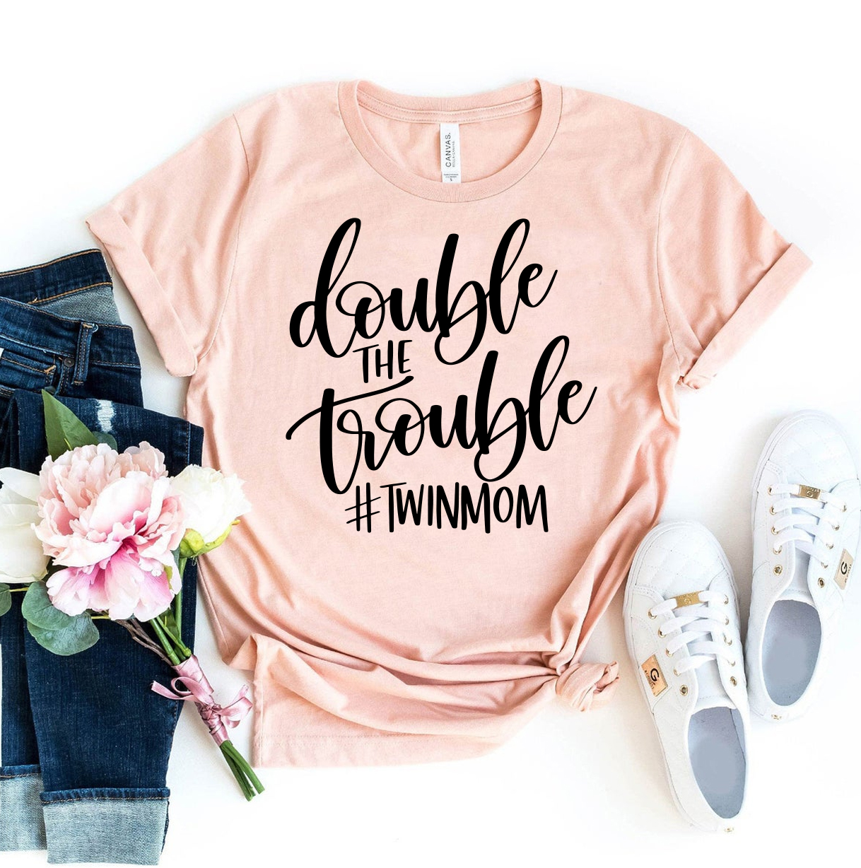 Double The Trouble T-shirt made from premium ring spun cotton with a stylish design and soft textile flex print.