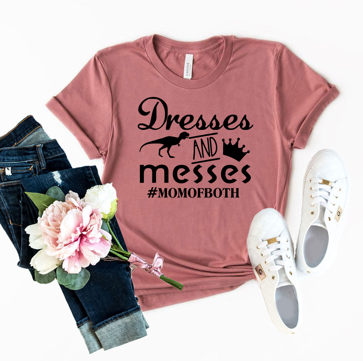 Dresses And Messes Mom Of Both Shirt displayed in various colors, showcasing its comfortable fabric and stylish design.