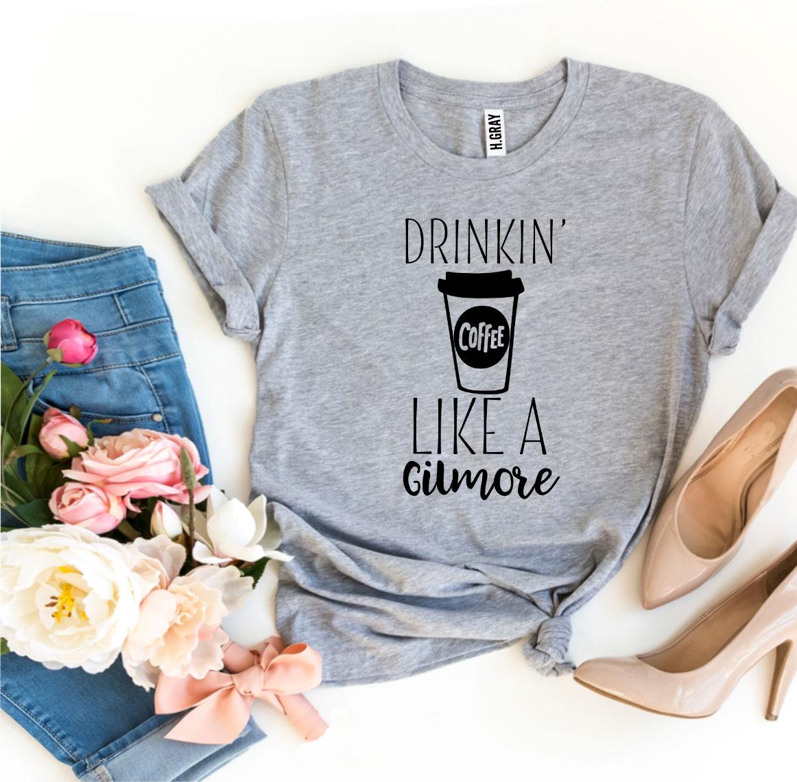 Drinkin’ Coffee Like a Gilmore T-shirt made of premium ring spun cotton with a stylish coffee-themed design.