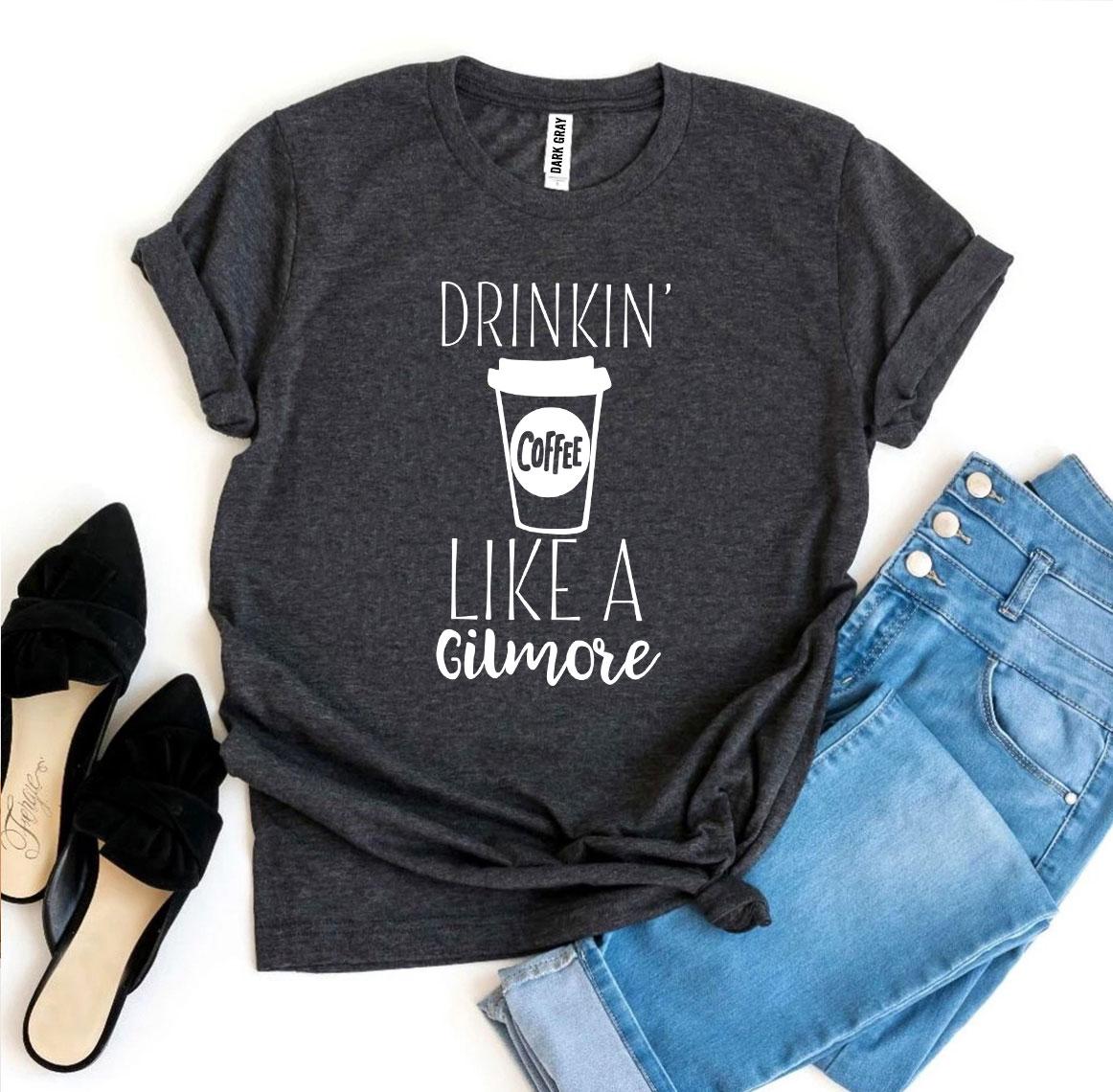 Drinkin’ Coffee Like a Gilmore T-shirt made of premium ring spun cotton with a stylish coffee-themed design.