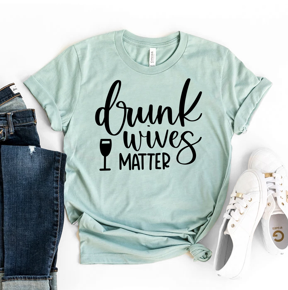 Drunk Wives Matter T-shirt made of premium ring spun cotton with a bold design.