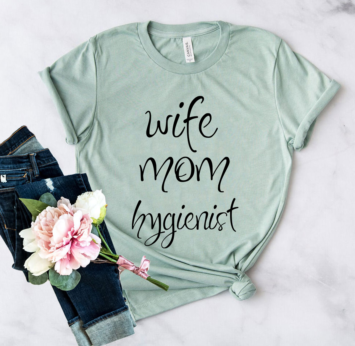 DT0189 Wife Mom Hygienist Shirt in various colors, showcasing its soft fabric and stylish design.