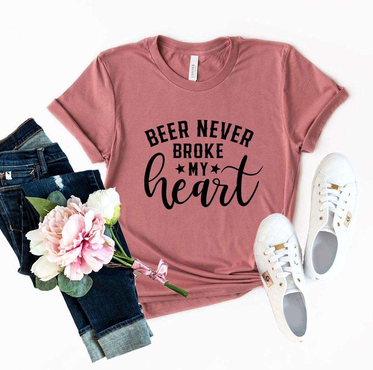 DT0213 Beer Never Broke My Heart Shirt in various colors, showcasing its soft fabric and stylish design.