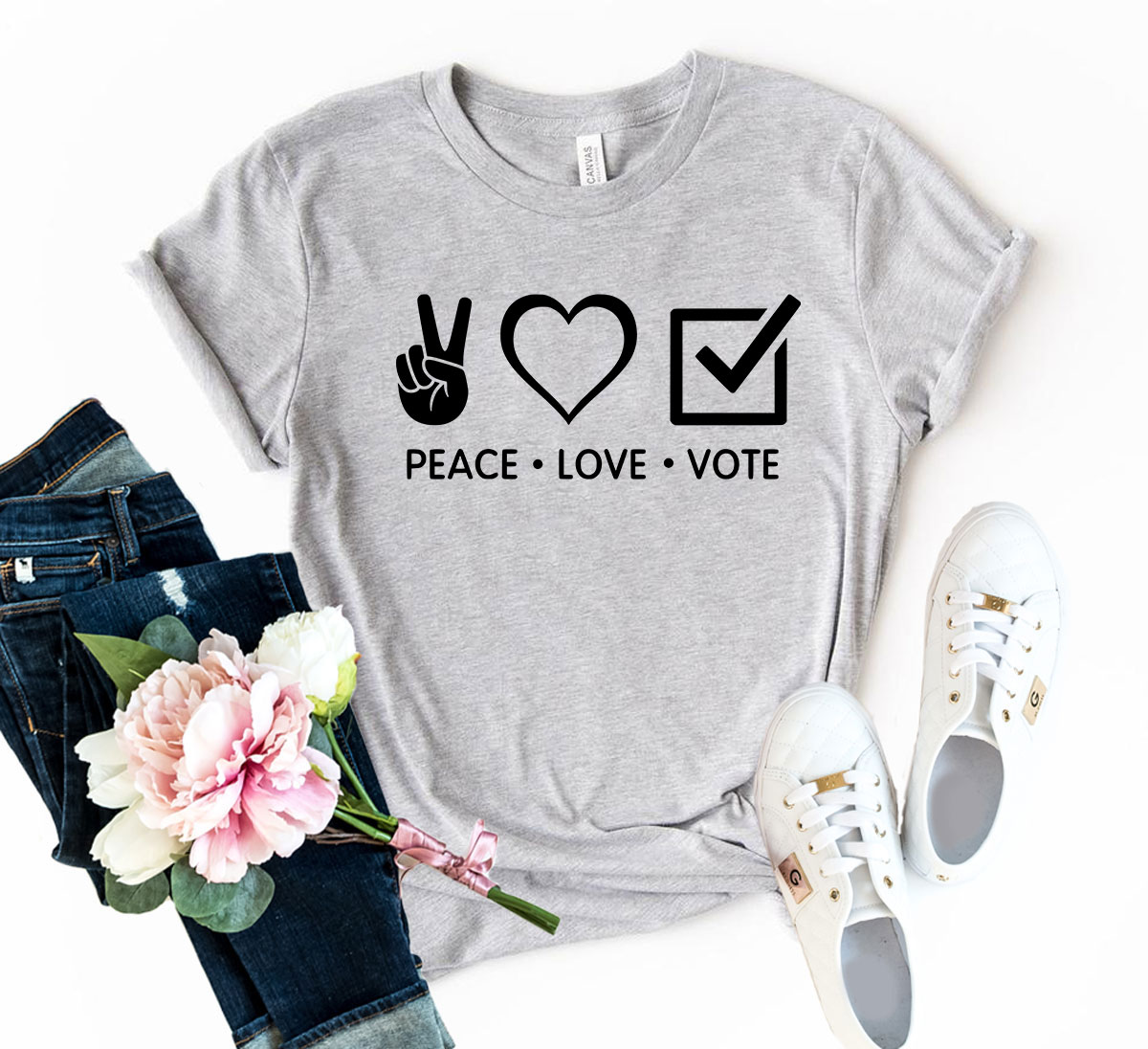 DT0474 Peace Love Vote Shirt in various colors, showcasing its comfortable fit and stylish design.