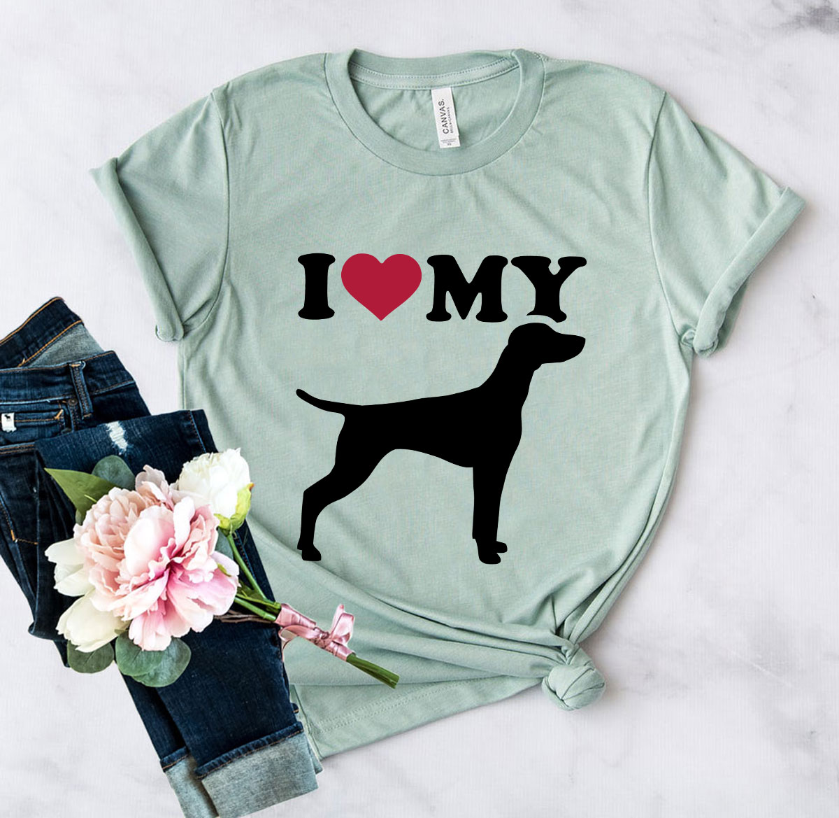 DT0515 I Love My Dog Shirt in various colors, showcasing a comfortable unisex design made from ring spun cotton.