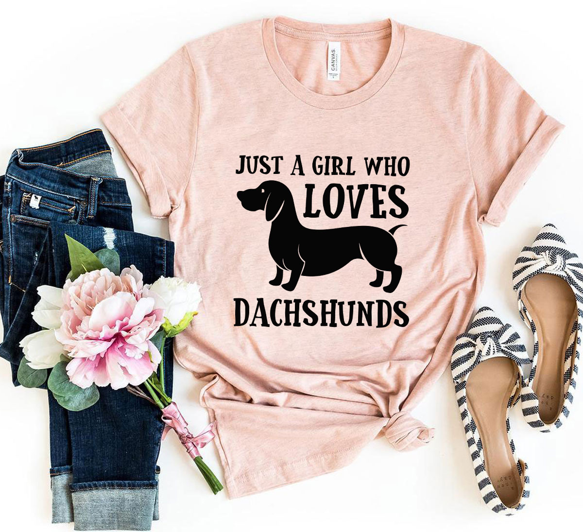 DT0520 Just A Girl Who Loves Dachshunds Shirt in various colors, showcasing a comfortable unisex design.