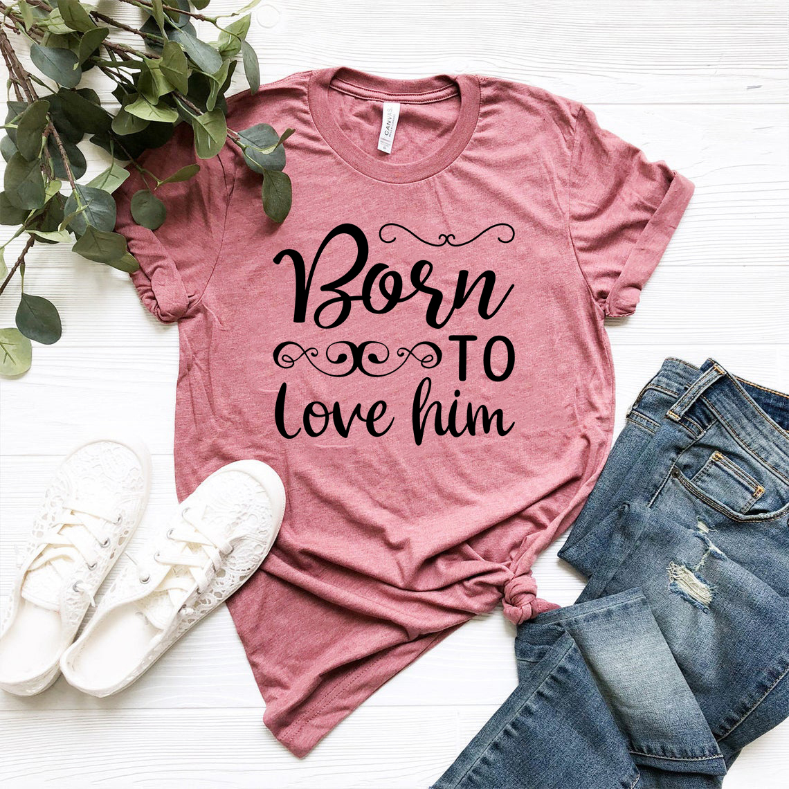 DT0578 Born to Love Him unisex T-shirt in various colors, showcasing its comfortable fabric and stylish design.