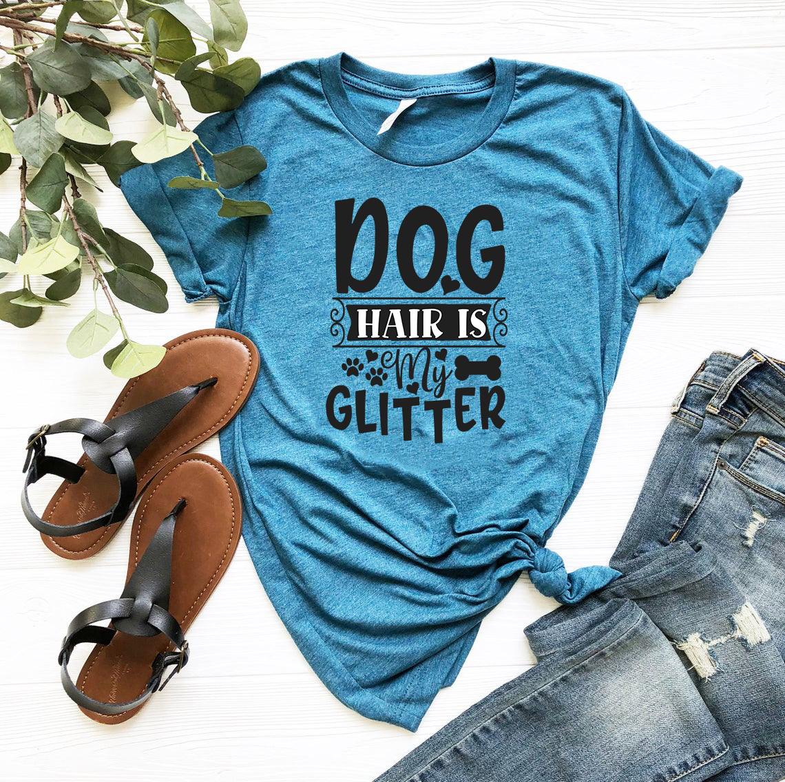 DT0604 Dog Hair Is My Glitter Unisex T-shirt in various colors, showcasing a comfortable fit and high-quality print design.