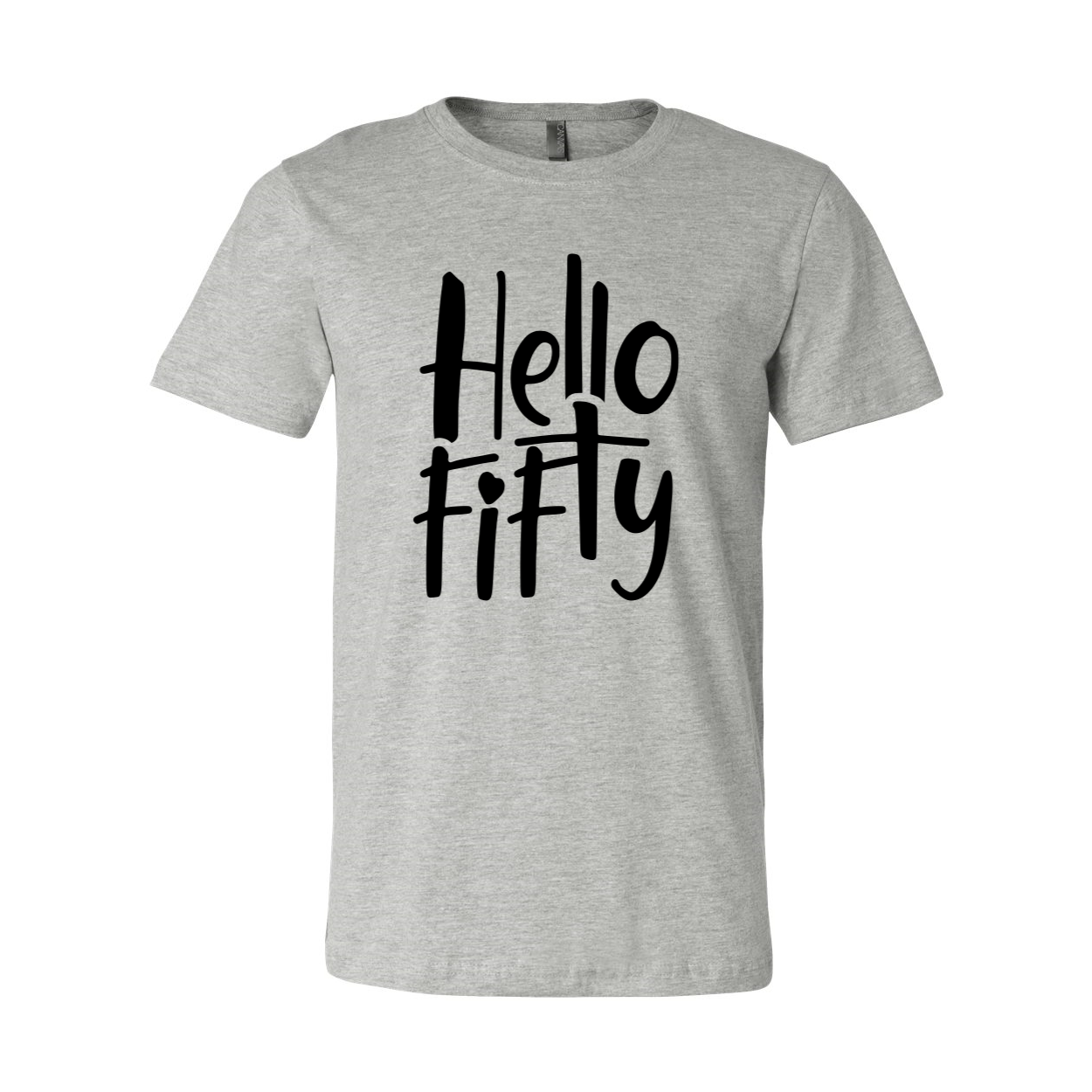 DT0821 Hello Fifty Shirt in various colors, showcasing its unisex design and soft fabric.