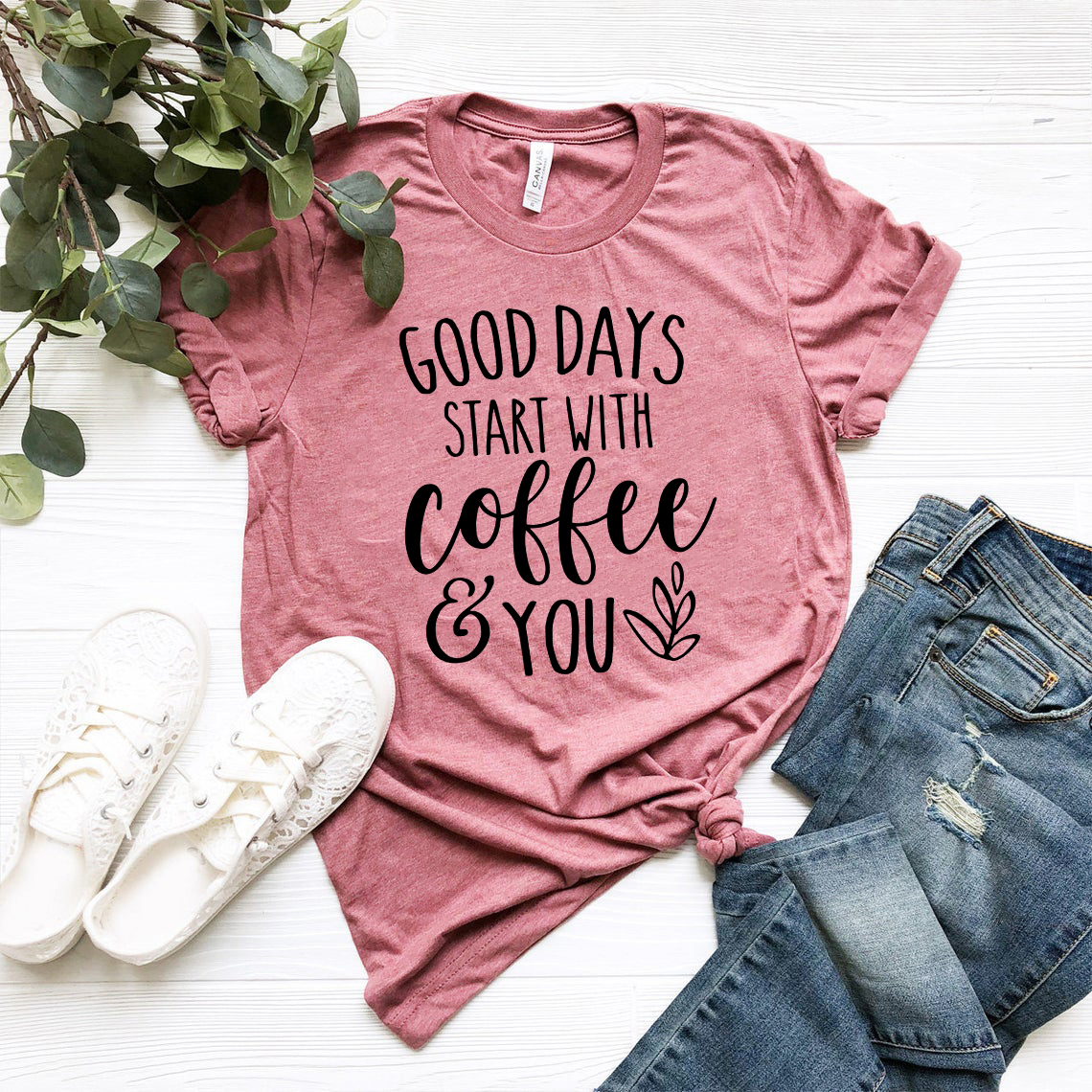 DT0896 Good Days with Coffee and You unisex T-shirt in various colors, showcasing its soft fabric and stylish design.