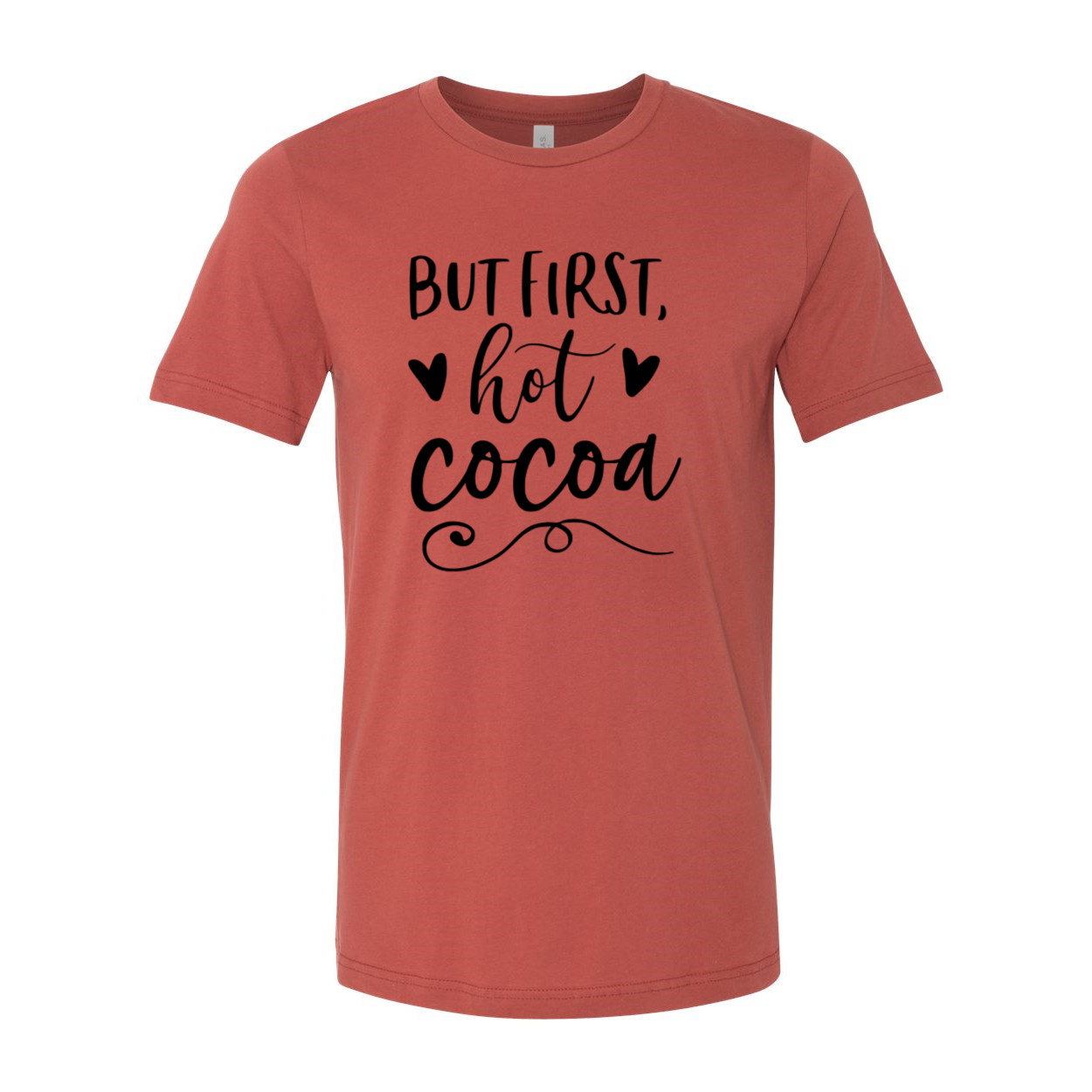 DT0905 But First hot cocoa unisex T-shirt in various colors, showcasing its soft fabric and stylish design.